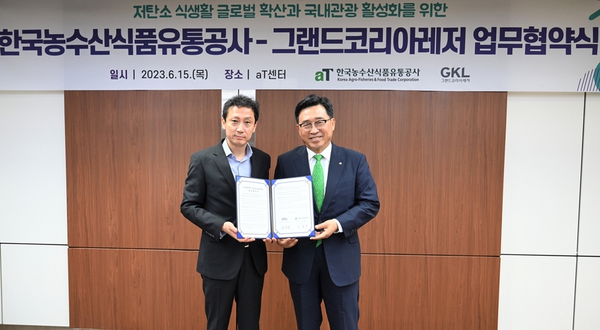 김춘진 한국농수산식품유통공사 사장(우측), 김영산 그랜드코리아레저 사장(좌측)