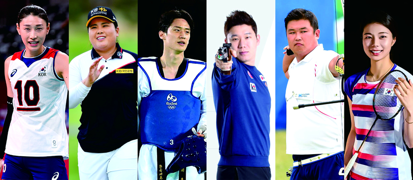  IOC 선수위원 한국 대표로 도전장을 던진 (왼쪽부터) 김연경, 박인비, 이대훈, 진종오, 오진혁, 김소영.