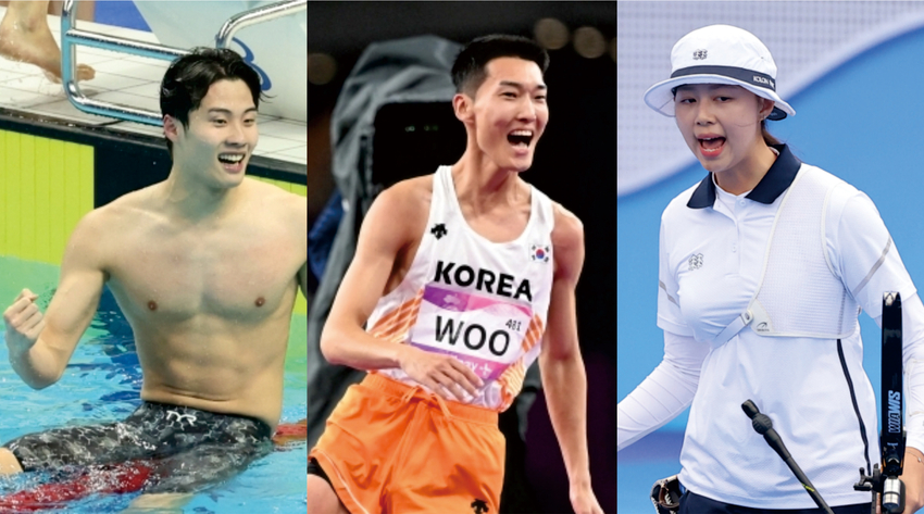  (왼쪽부터) 수영 황선우, 높이뛰기 우상혁, 양궁 임시현