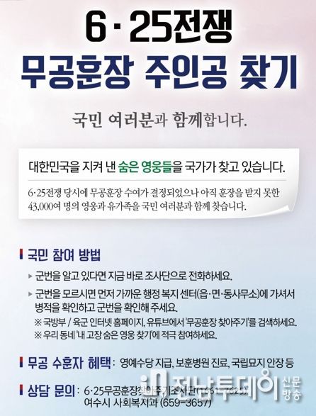 여수시, 6‧25참전유공자 무공훈장 찾아 주기 캠페인 실시