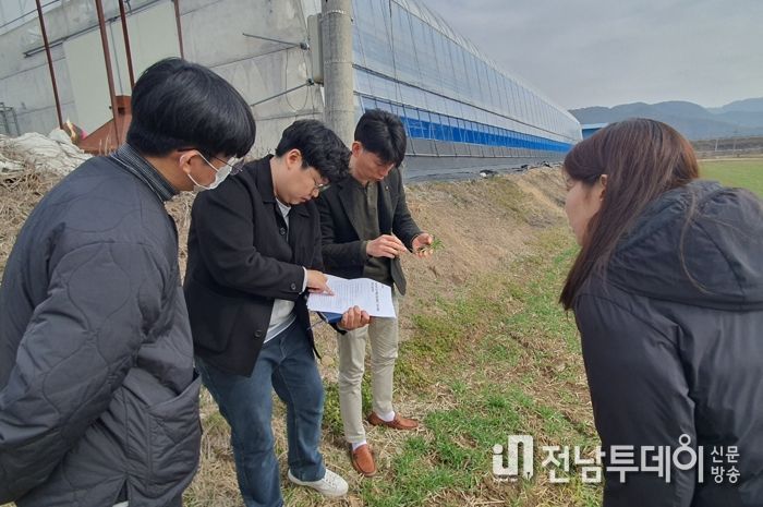 선배지도사가 ‘맥류 생육재생기 판단하는 법’을 후배지도사에게 알려주고 있다.