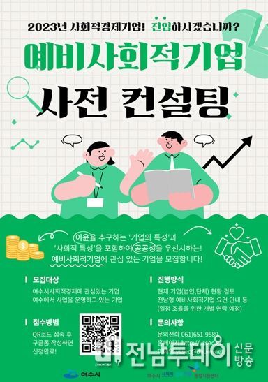 여수시 사회적경제마을통합지원센터는 여수형 사회적기업 모델 육성을 위해 ‘예비사회적기업 사전 컨설팅’을 운영한다.