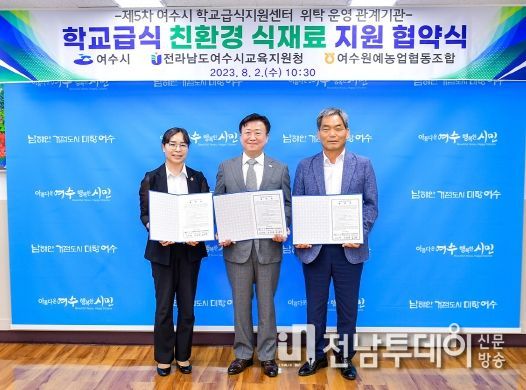 사진 오른쪽 김용진 여수원예농업협동조합장, 왼쪽 여수교육지원청 이경애 교육지원과장