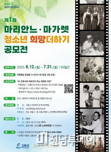 고흥군, ‘제1회 마리안느·마가렛 청소년 희망더하기’공모전 수상작 5편 선정
