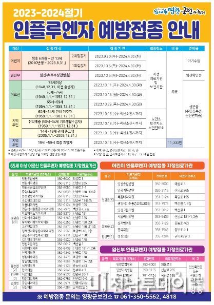 영광군, 2023-2024절기 인플루엔자(독감) 예방접종 실시