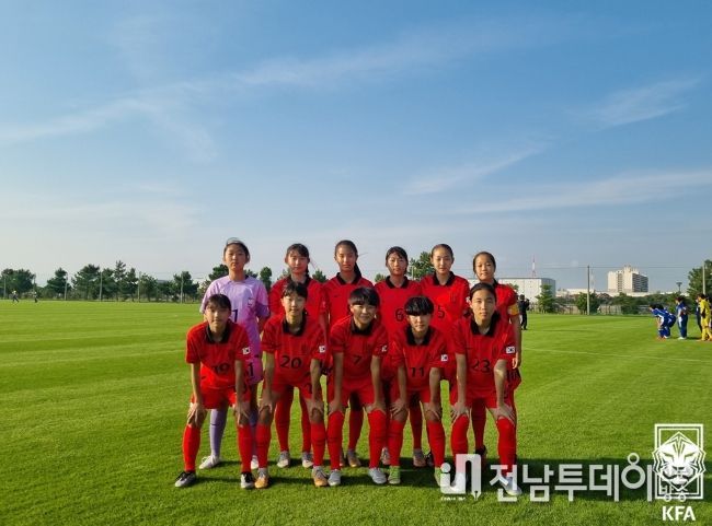 2023 한일교류전에 참가한 여자 U-14 대표팀의 모습.