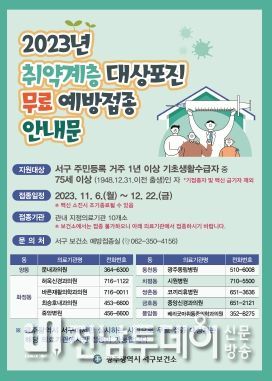 광주광역시 서구, 취약계층 노인 대상포진 예방접종 실시