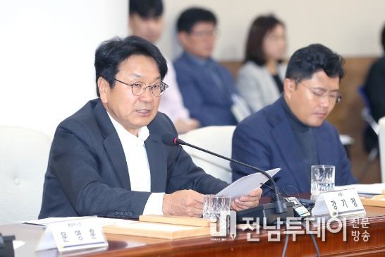 강기정 광주광역시장이 3일 오전 광주광역시의회 4층 대회의실에서 열린 의정협의회에 참석해 발언을 하고 있다./광주광역시 제공