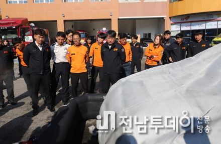 목포소방서, 화재진압장비(튜브형 소화수조) 사용 교육·훈련 실시