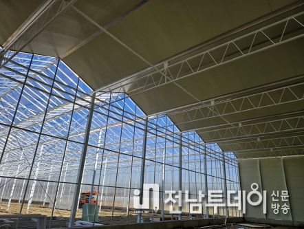 건축 중인 바나나 유리온실 내부 모습.
