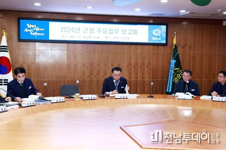 지난 12월 18일 화순군 소회의실에서 진행된 업무보고 회의 모습.