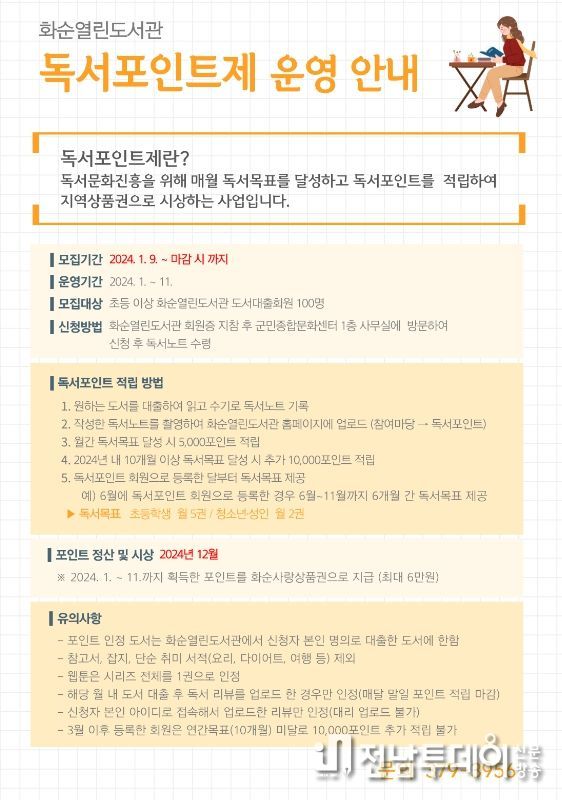 화순열린도서관, 2024년 독서점수제(독서포인트제) 운영