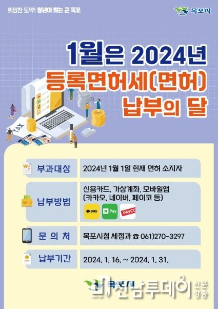 목포시가 2024년 정기분 등록면허세(면허)를 부과했다. / 목포시 제공