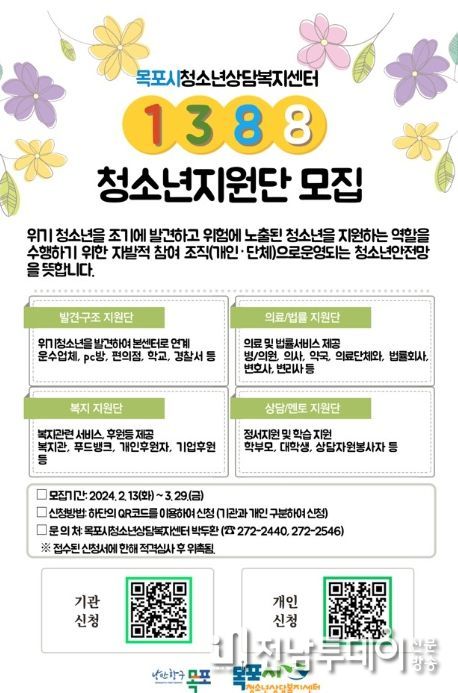 목포시청소년상담복지센터, 1388청소년지원단 모집