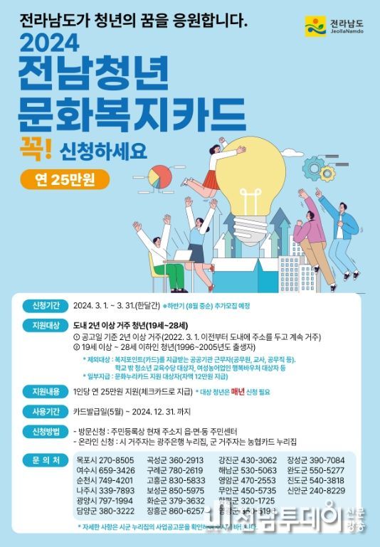 2024년‘전남청년 문화복지카드 지원사업’대상자 모집