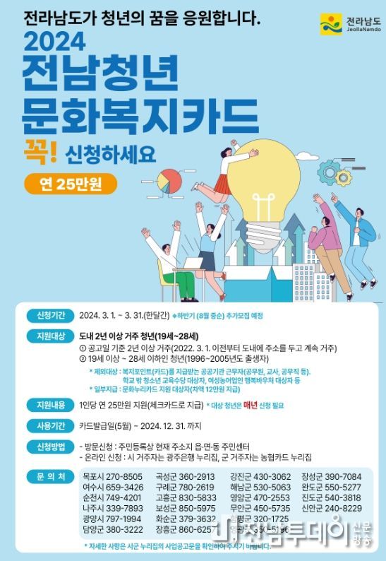 곡성군 전남청년 문화복지카드 지원사업 모집.