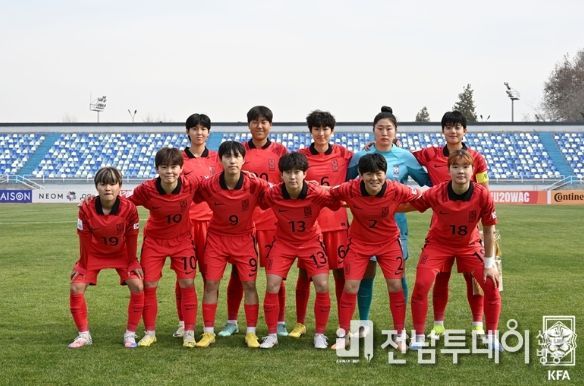 대만과의 아시안컵 조별리그 2차전에 선발로 나선 여자 U-20 대표팀의 모습.