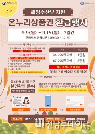 광주광역시 “국산수산물 사고 30% 환급받으세요”