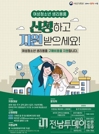 광주광역시, 취약계층 여성청소년 생리용품 바우처 지원