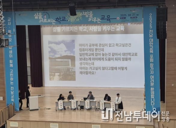 27일 순천만생태문화교육원에서 ‘2025 전남 대안교육 포럼’ 패널토론이 진행되고 있다.
