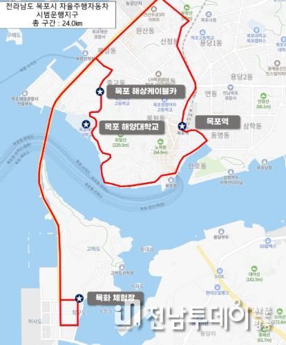 목포 자율주행차 시범운행지구 노선도