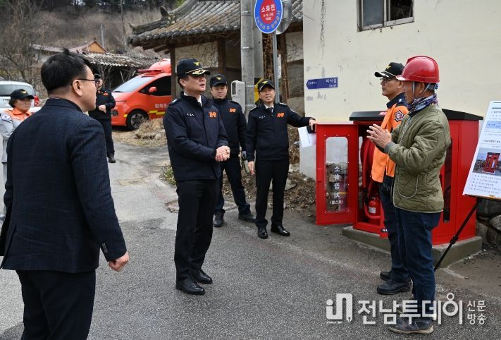 최민철 전남소방본부장, 구례소방서 찾아 산림인접지 '선제적 예비주수' 강조